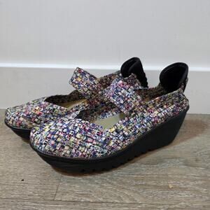 Bernie Mev Lulia Wedge Mary Jane Shoes Women's 9 40 Woven Platform Multicolor